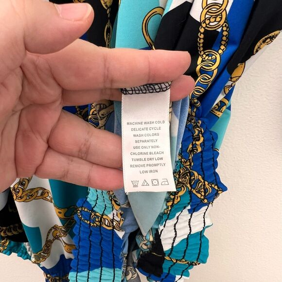 Jessica London Tunic Plus Size 30/32 Women's Top Blue Multicolor Graphic Chain - Picture 6 of 8